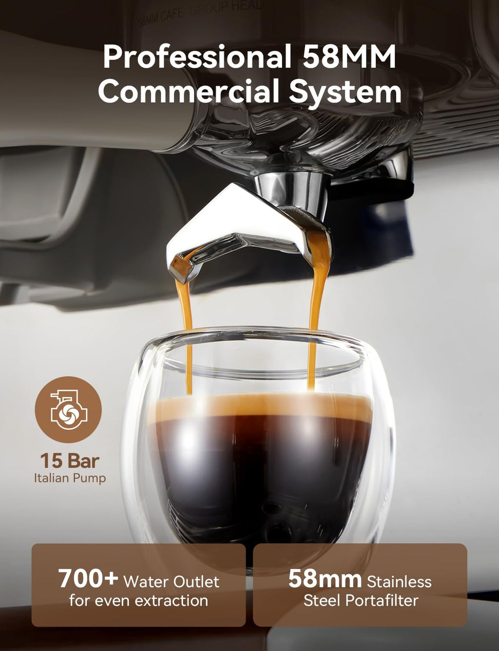 COUPLUX 2026 Espresso Machine with Anti-Static Grinder, 58mm Portafilter, 15 Bar Pump & Steam Wand