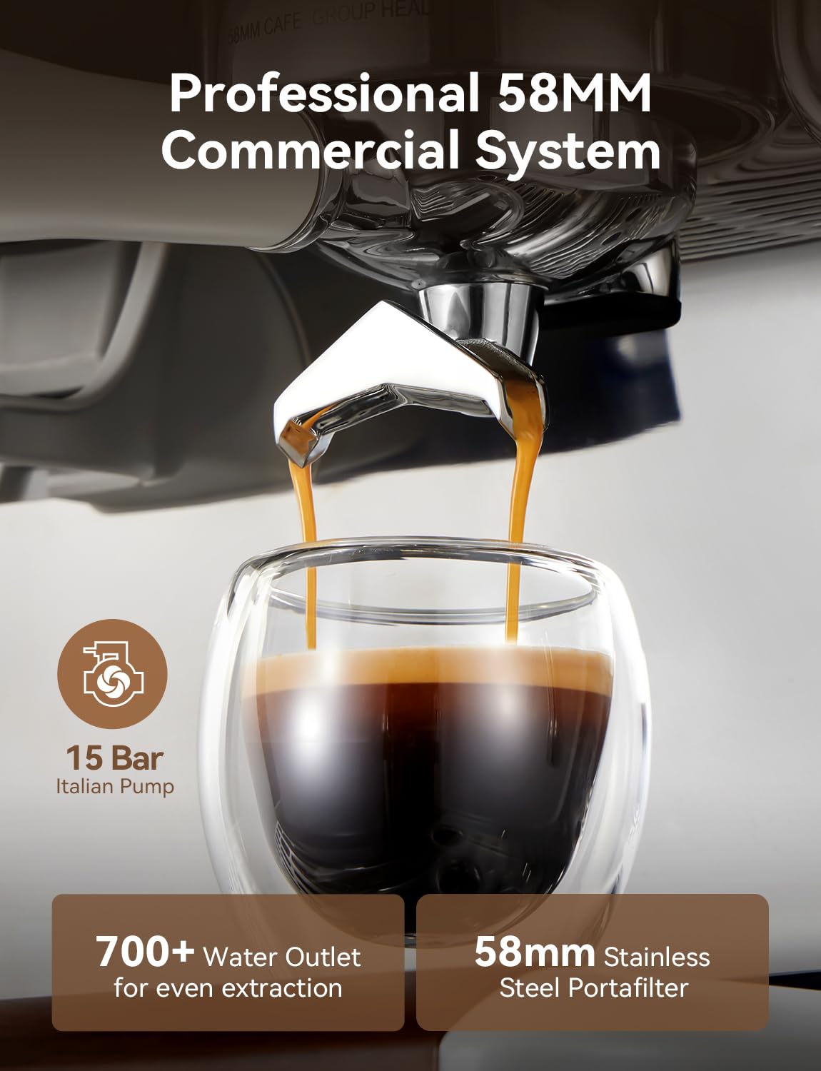 COUPLUX 2026 Espresso Machine with Anti-Static Grinder, 58mm Portafilter, 15 Bar Pump & Steam Wand