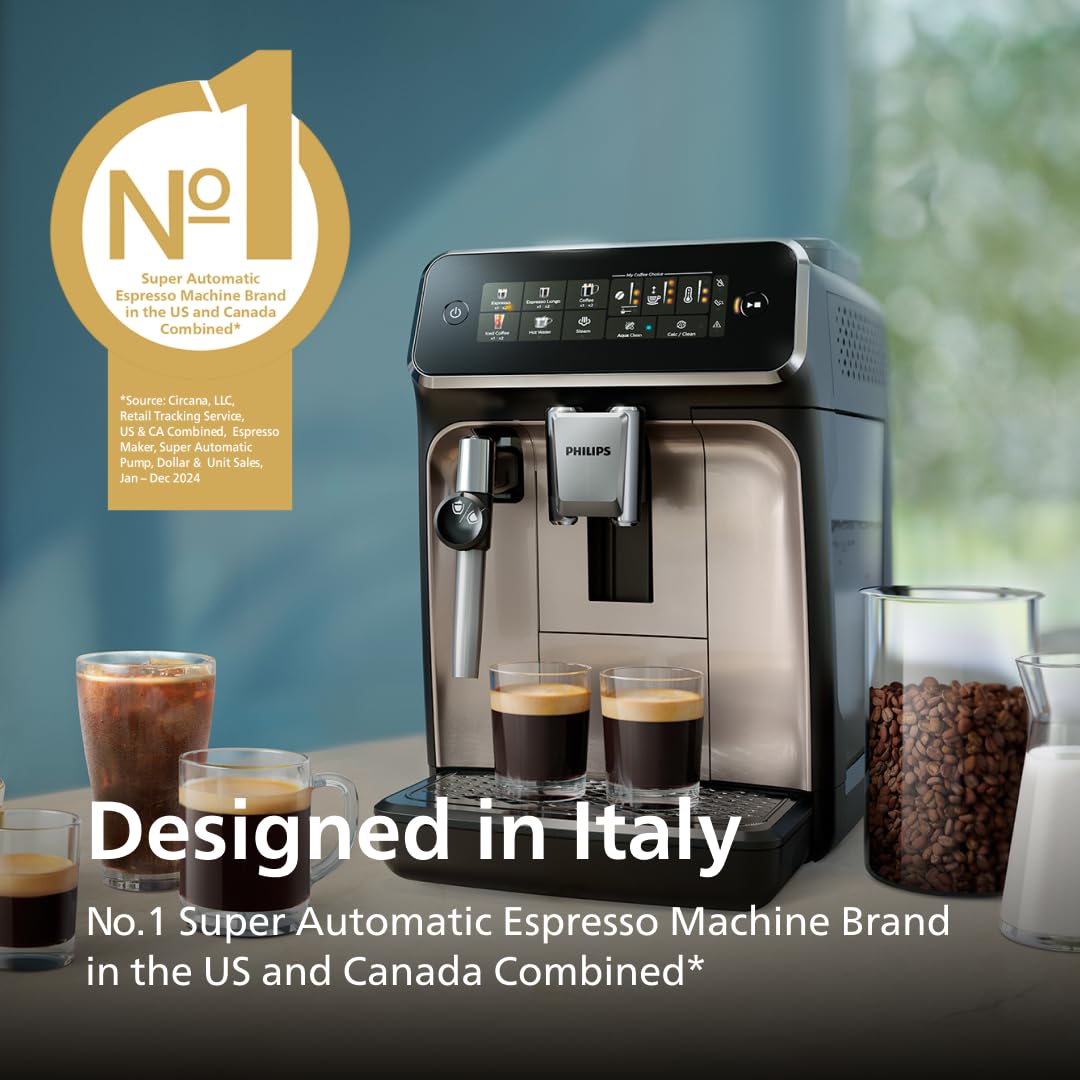 Philips 3300 Fully Automatic Espresso Machine with Grinder & Milk Frother - 5 Hot & Iced Coffee Presets