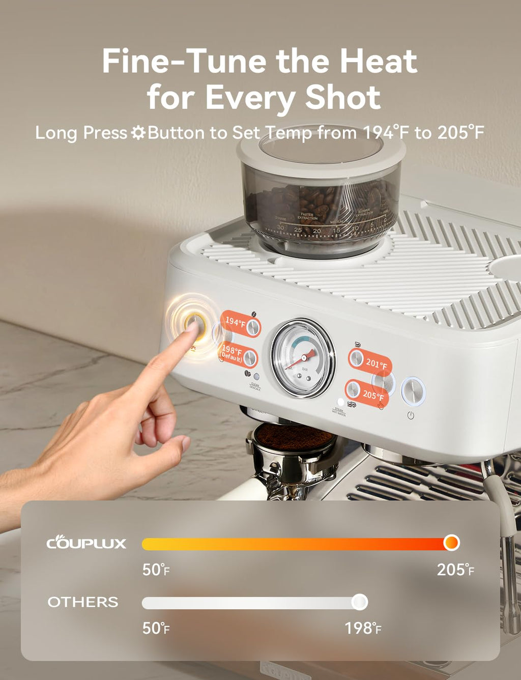 COUPLUX 2026 Espresso Machine with Anti-Static Grinder, 58mm Portafilter, 15 Bar Pump & Steam Wand