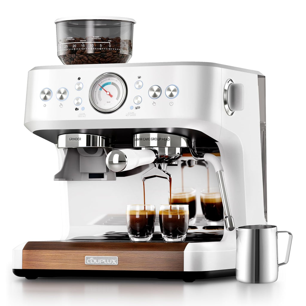 COUPLUX 2026 Espresso Machine with Anti-Static Grinder, 58mm Portafilter, 15 Bar Pump & Steam Wand