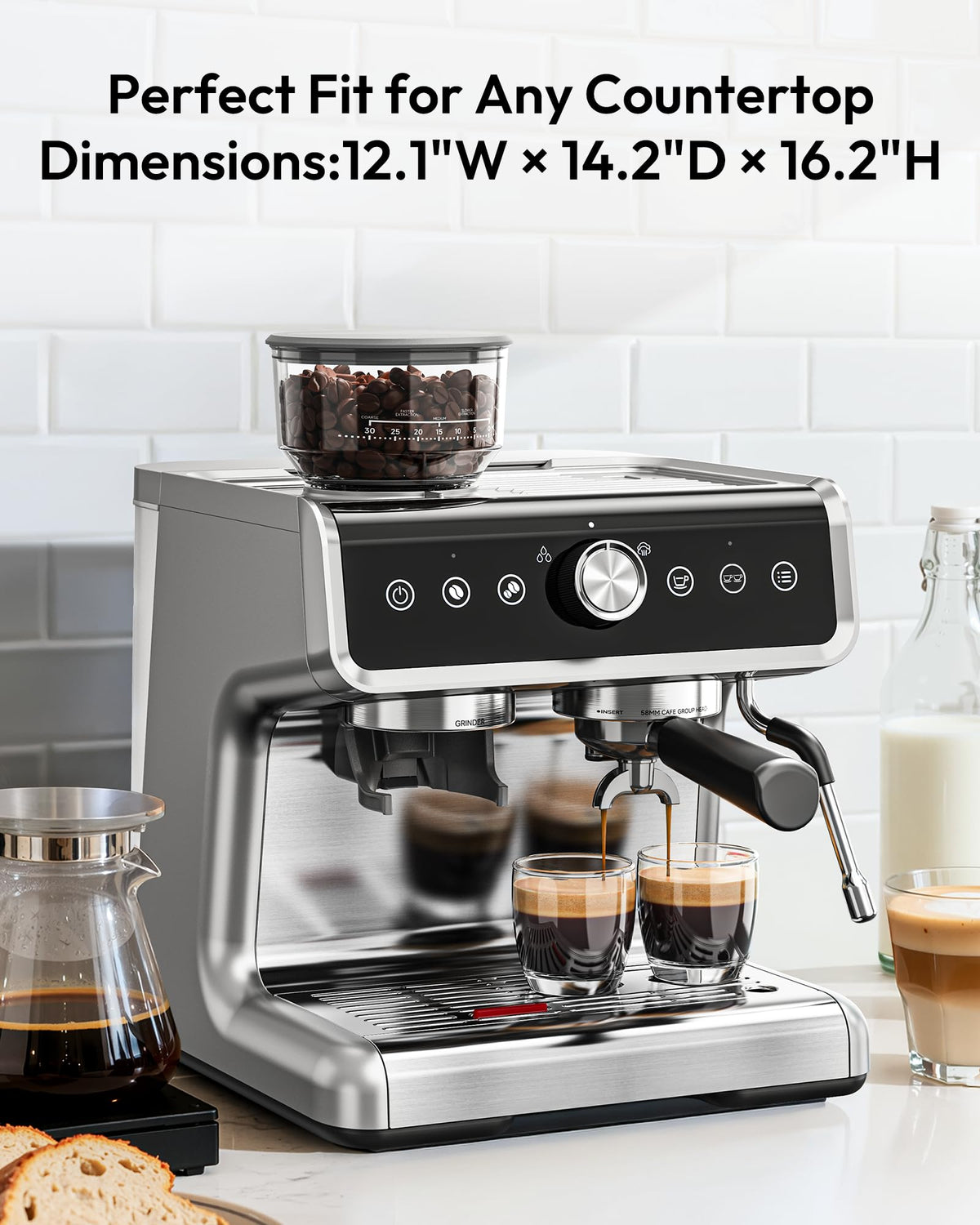 EUHOMY 20 Bar Espresso Machine with Grinder & Milk Frother – Professional Home Coffee Maker
