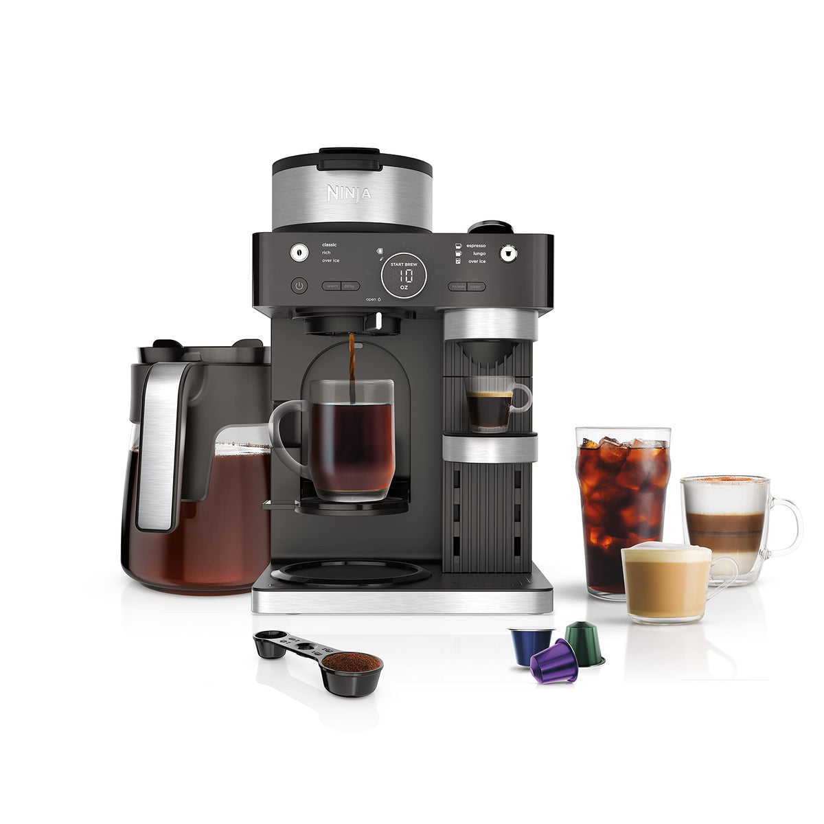 Ninja Espresso & Coffee Maker CFN601, 3 Brew Styles, Nespresso Compatible, Built-in Frother & 12-Cup Carafe