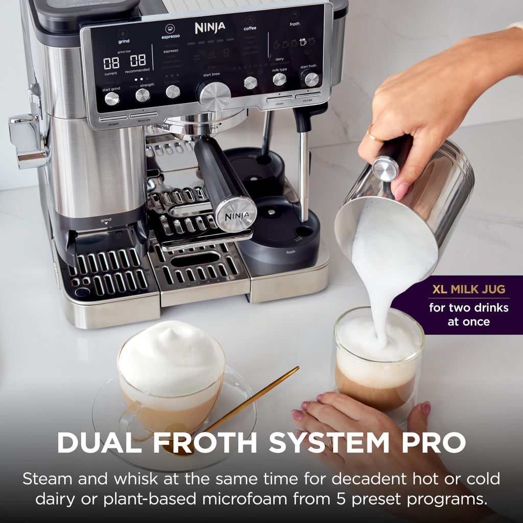 Ninja Luxe Café Pro Espresso Machine with Grinder & Frother - 4-in-1 Coffee Maker for Espresso, Drip, Cold Brew