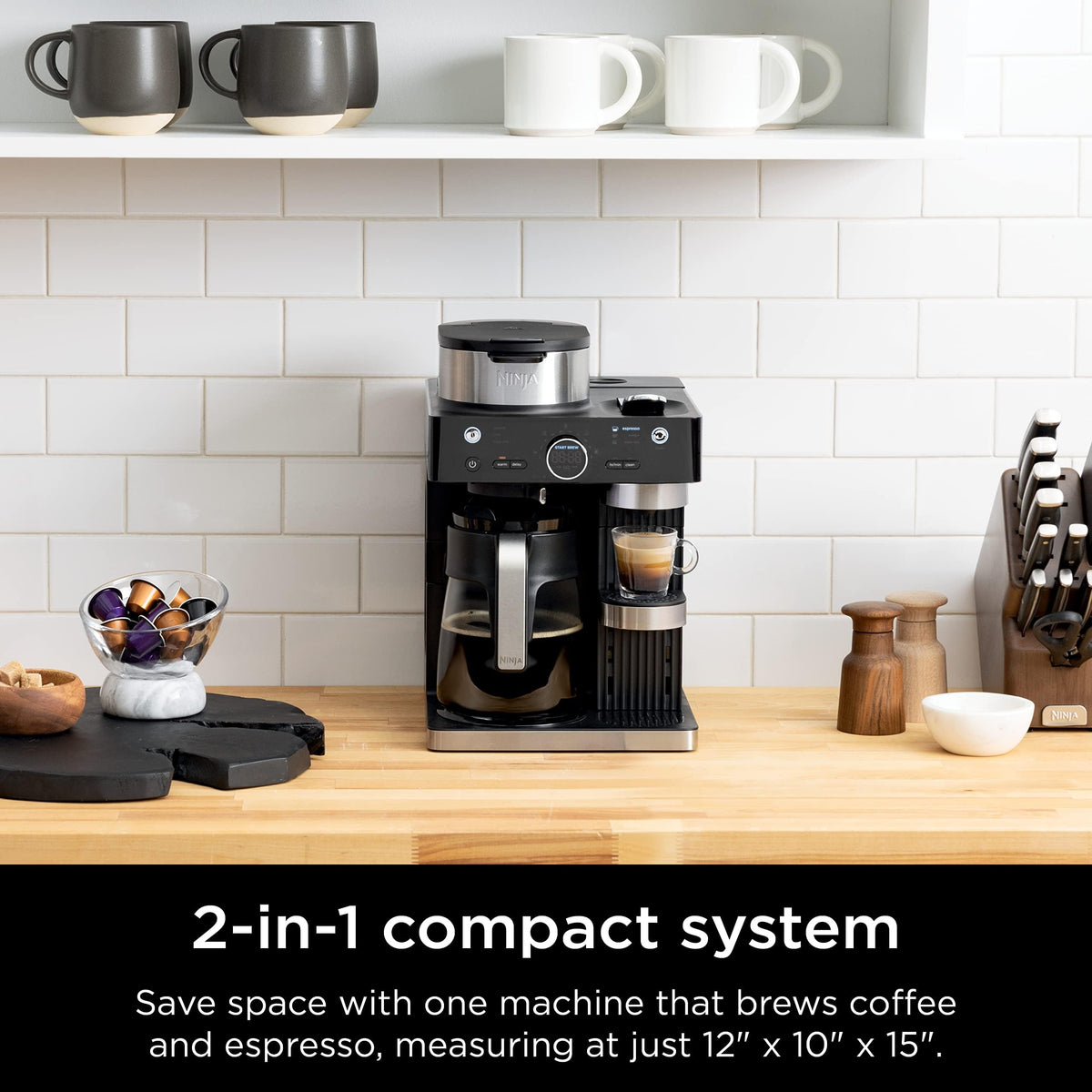 Ninja Espresso & Coffee Maker CFN601, 3 Brew Styles, Nespresso Compatible, Built-in Frother & 12-Cup Carafe