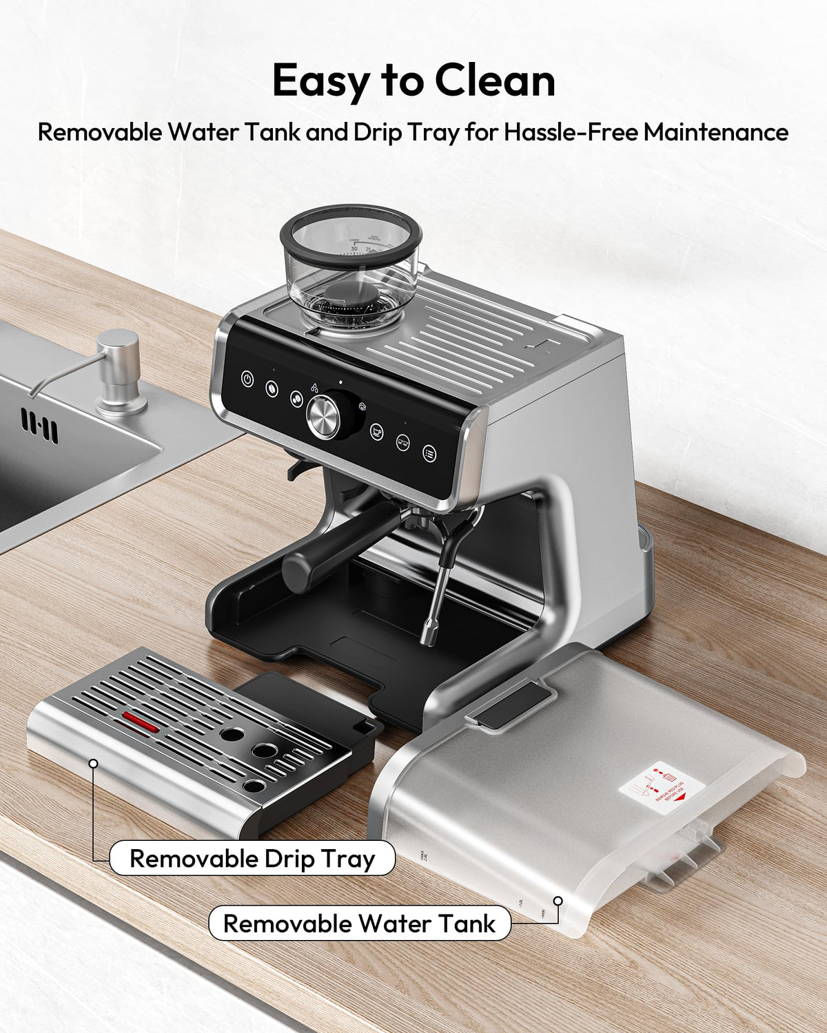 EUHOMY 20 Bar Espresso Machine with Grinder & Milk Frother – Professional Home Coffee Maker