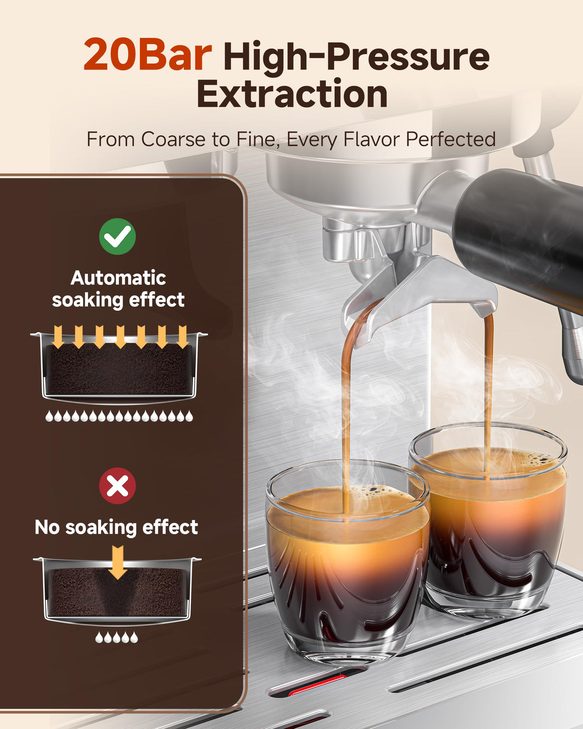 AMZCHEF Espresso Machine with Grinder, 44 Grind Settings, Temp Control 190-201°F, Milk Frother & Cold Brew