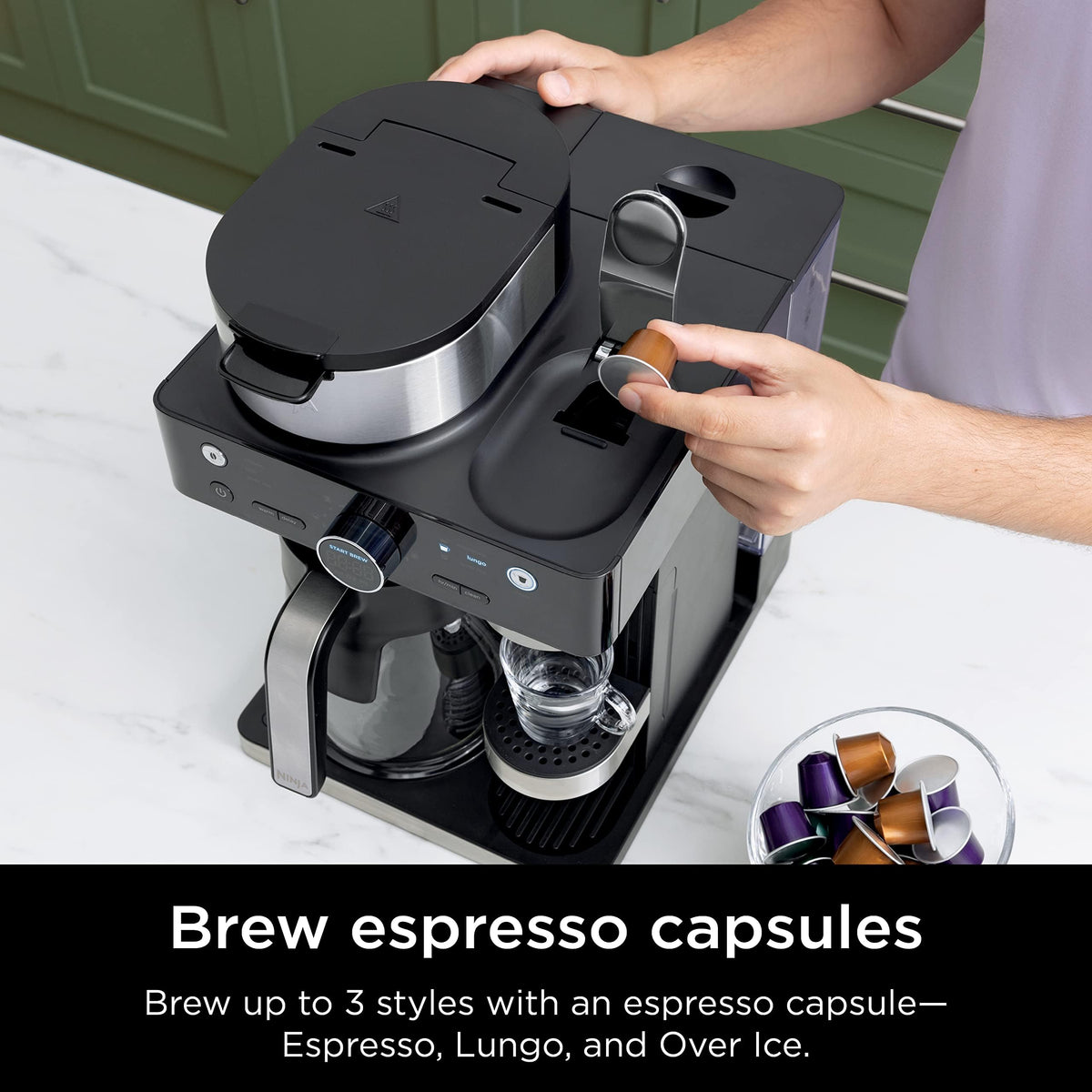 Ninja Espresso & Coffee Maker CFN601, 3 Brew Styles, Nespresso Compatible, Built-in Frother & 12-Cup Carafe